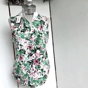 Tommy Bahama Pink & Green Floral Sleeveless Polo Top